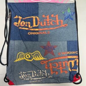 Von Dutch Blue and Red Backpack with Vintage Denim Style